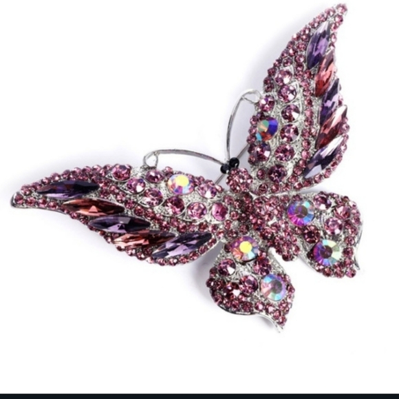 Jewelry - Larger Butterfly Iridescent Rhinestone Brooch Pin Bling
